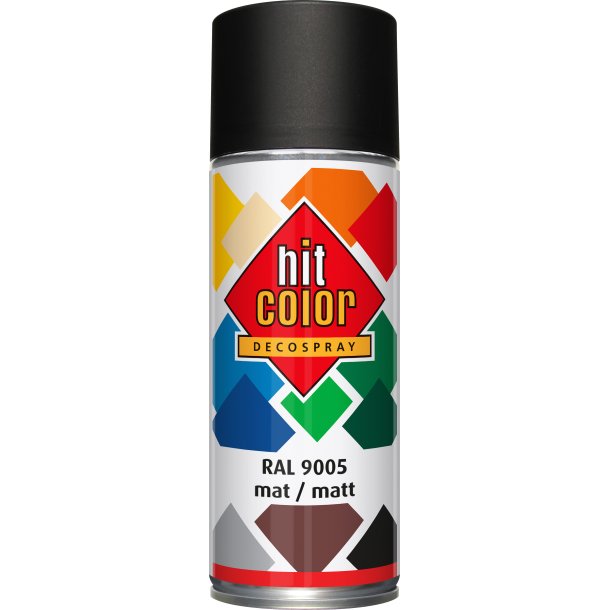 Hit-Color spraymaling 400 ml. (Mat, Sort RAL9005)